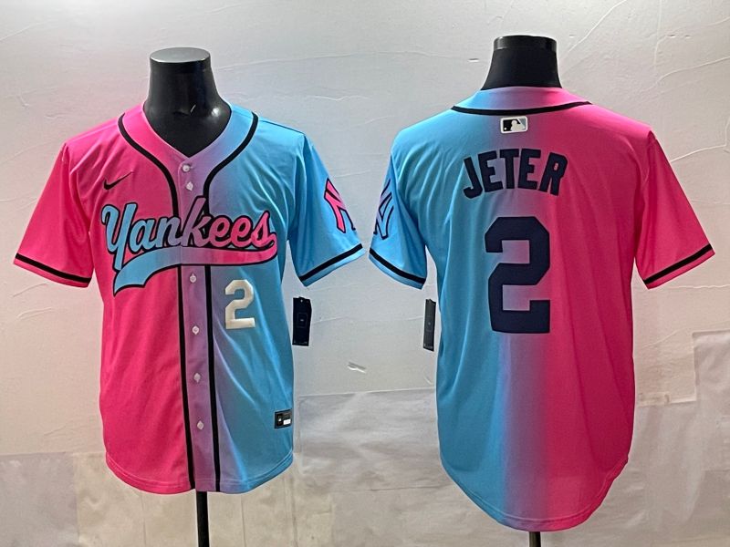 Men New York Yankees #2 Jeter Blue pink Game 2025 Nike MLB Jersey style 005->new york yankees->MLB Jersey
